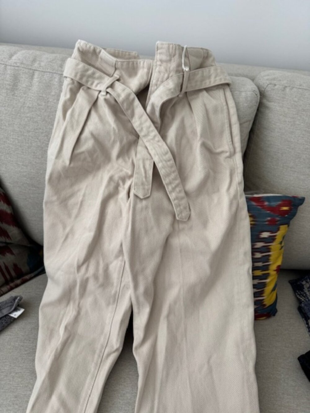 Reformation Belted Ivory Jeans